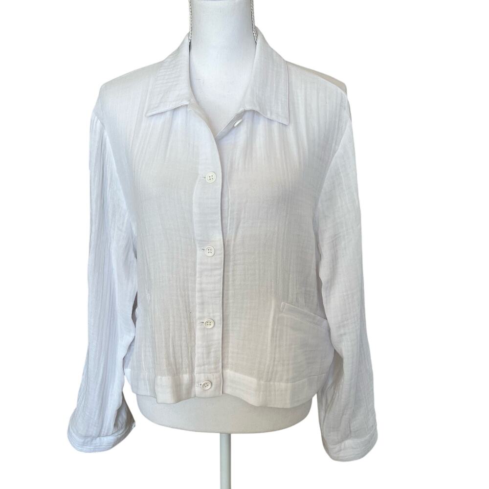 Eileen Fisher Cropped Lofty Gauze Jacket Size Medium White 100% Cotton System